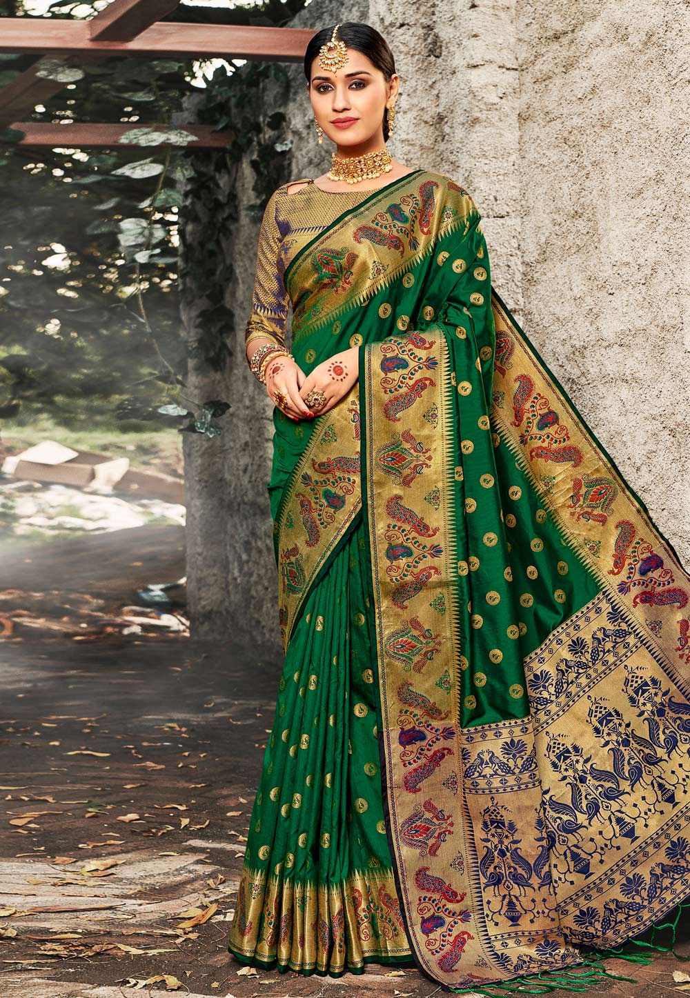 Green Banarasi Silk Saree With Blouse 200879