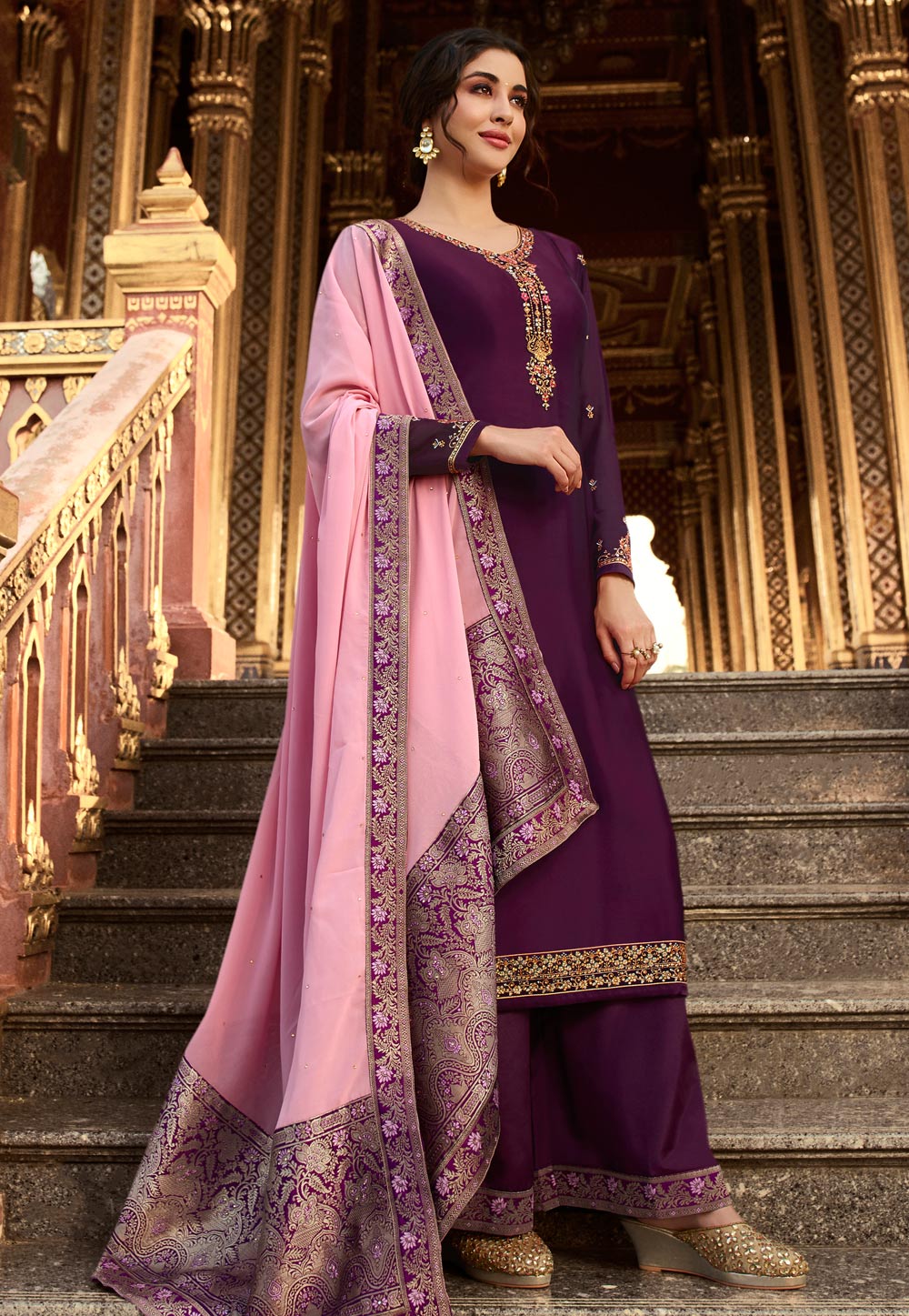 Purple Satin Palazzo Suit 200671
