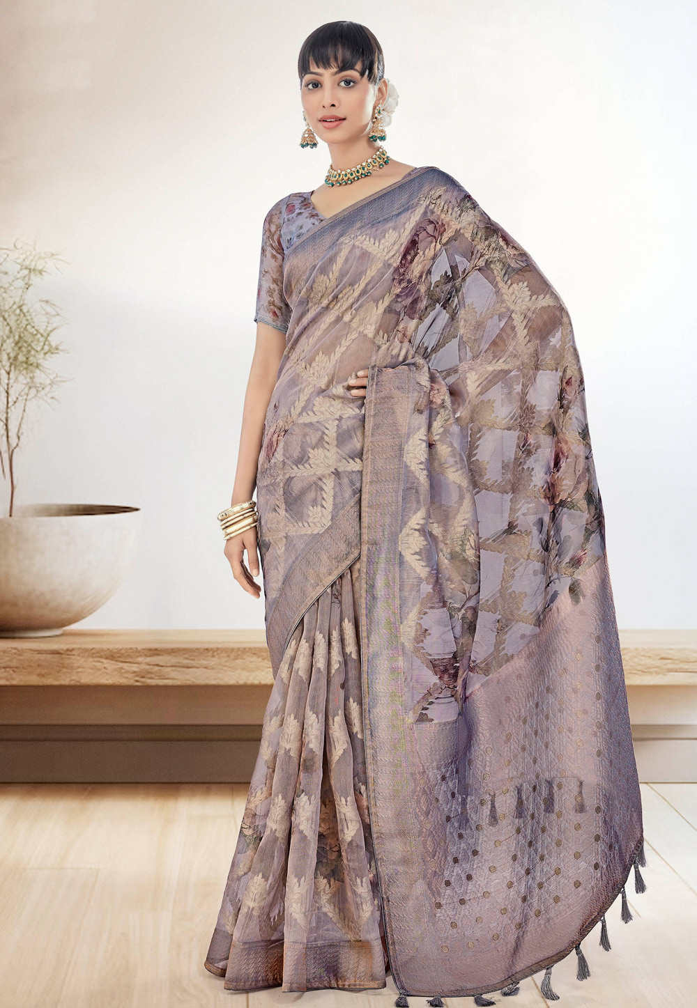 Blue Organza Saree With Blouse 278151