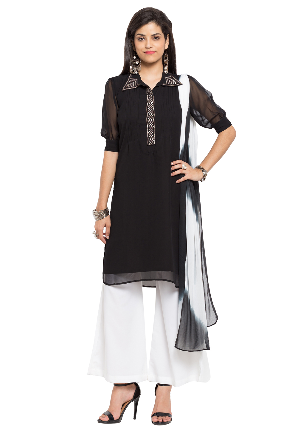 Black Faux Georgette Readymade Palazzo Suit 230472