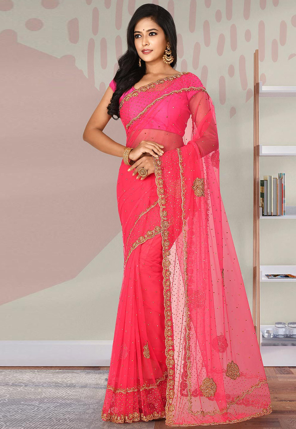 Pink Net Festival Wear Saree 242930