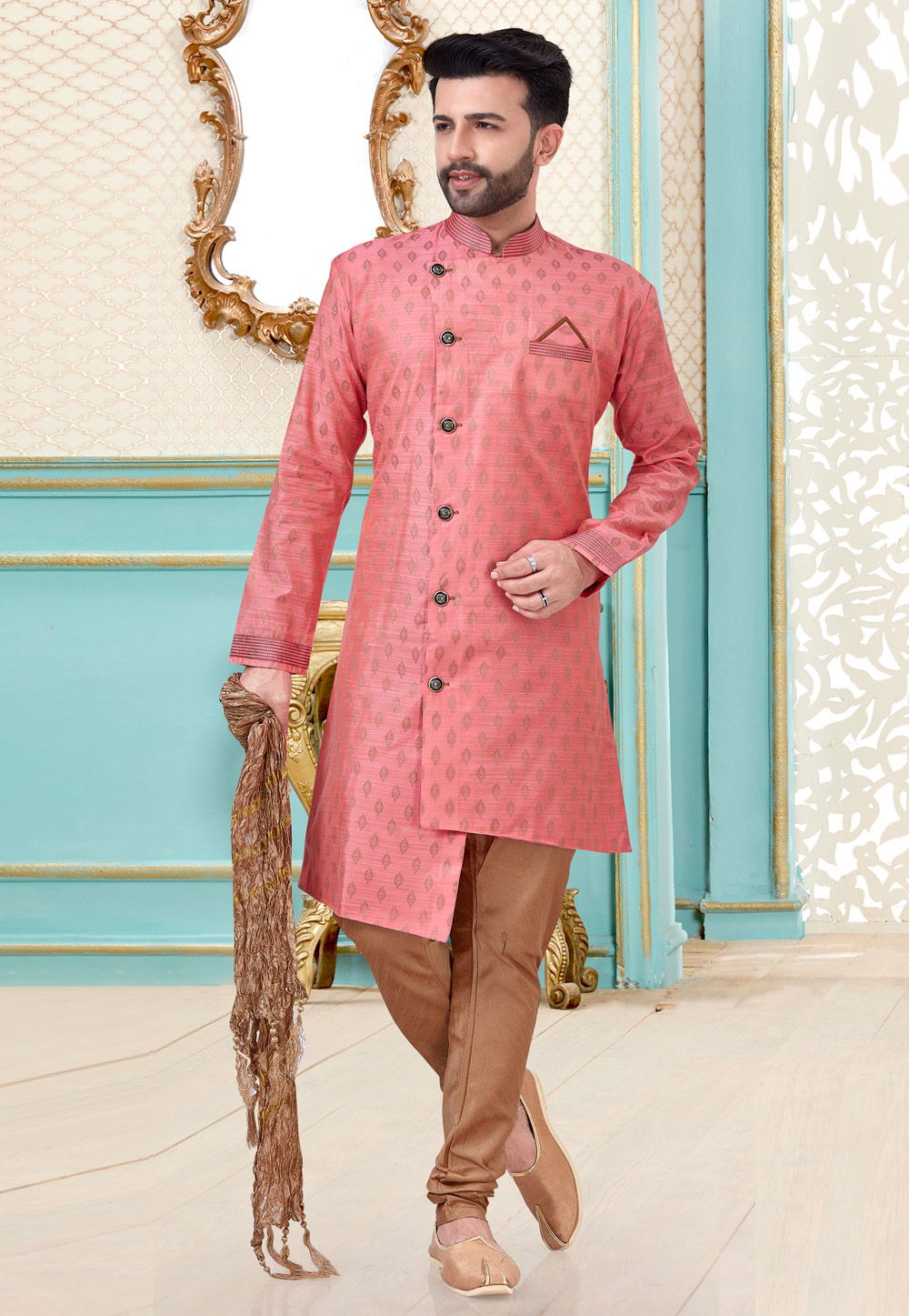 Pink Banarasi Silk Kurta Pajama 216081