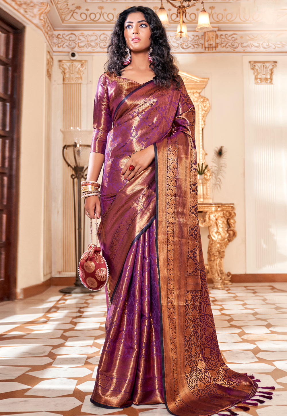 Violet Soft Silk Saree With Blouse 255546