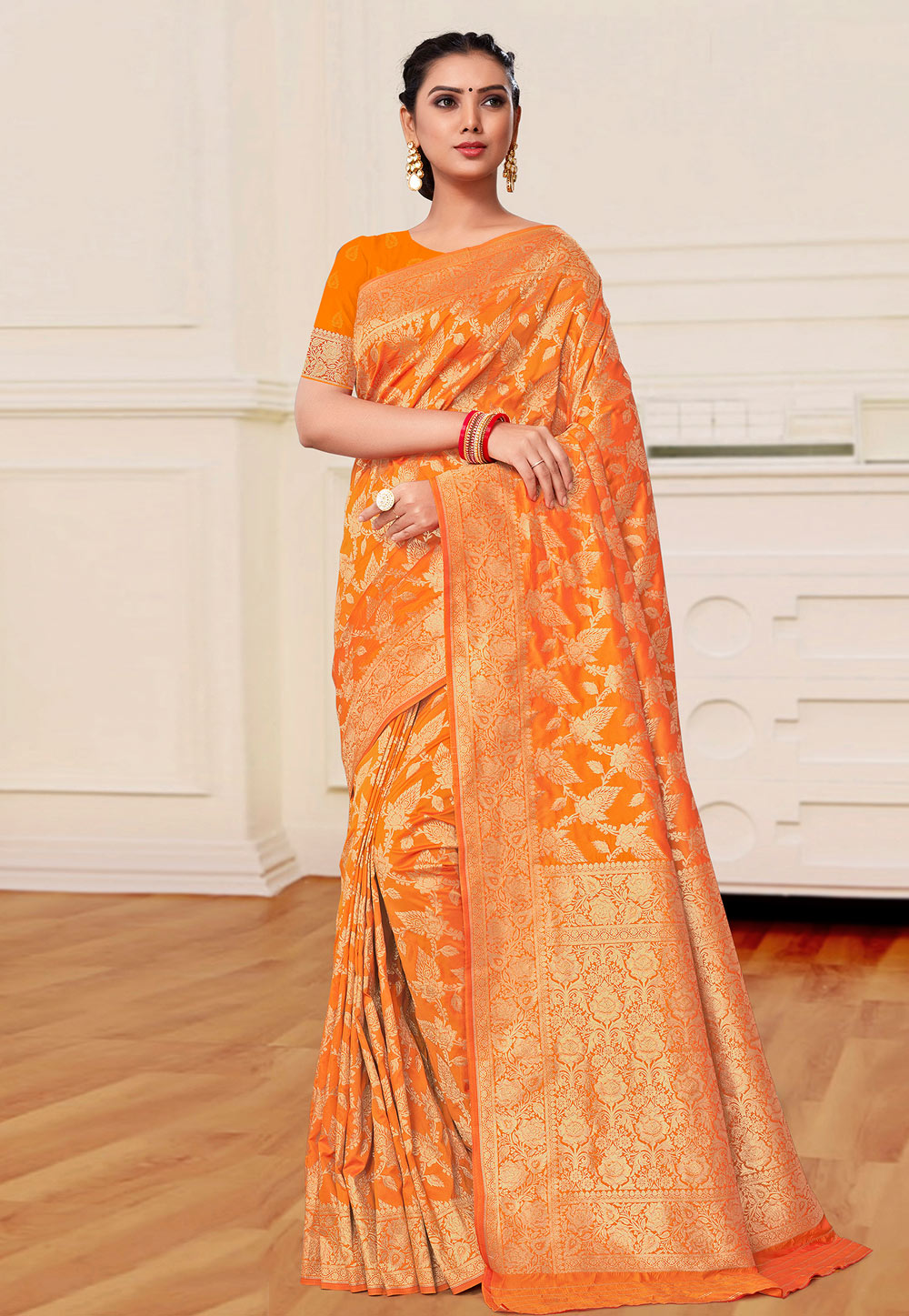 Orange Banarasi Silk Saree 217672