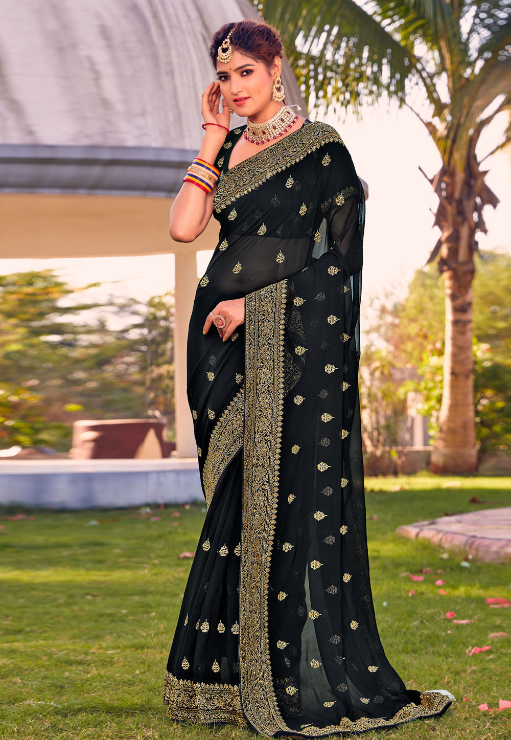 Black Georgette Saree With Blouse 259754