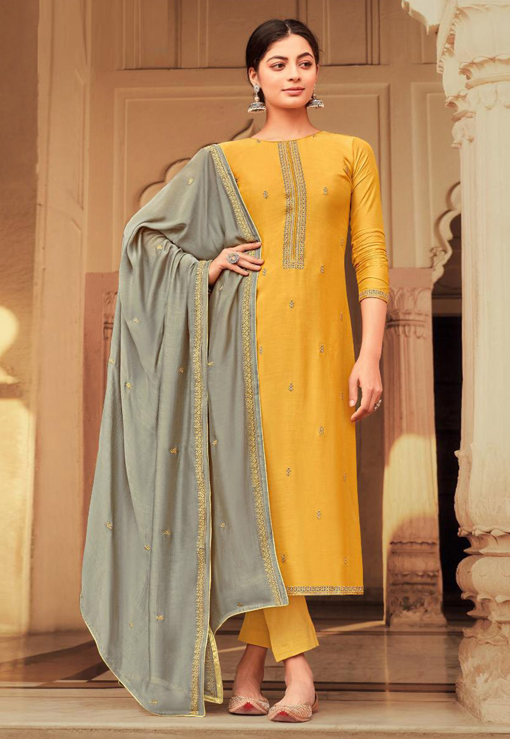 Yellow Viscose Pant Style Suit 218963