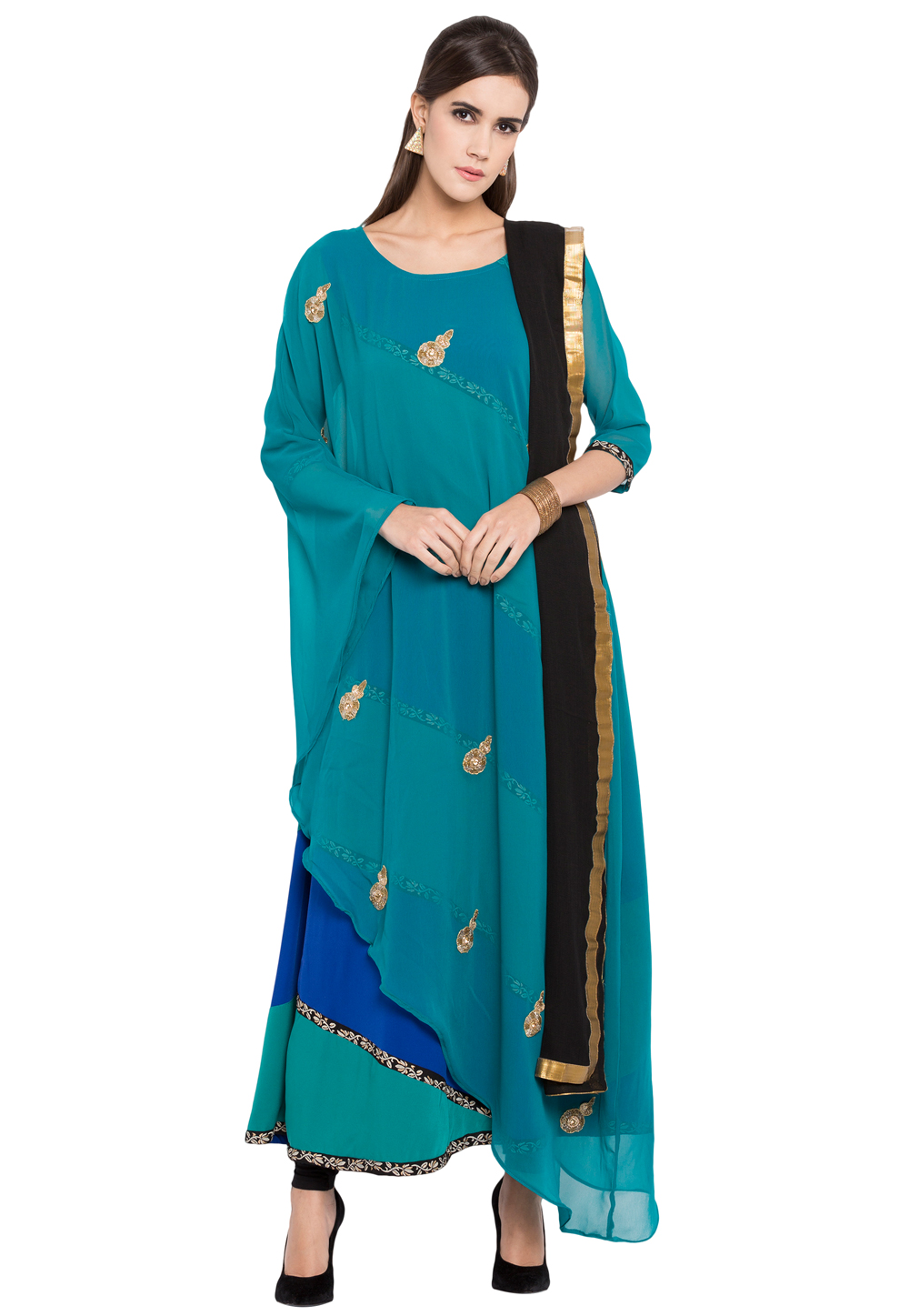 Turquoise Georgette Readymade Anarkali Suit 238539