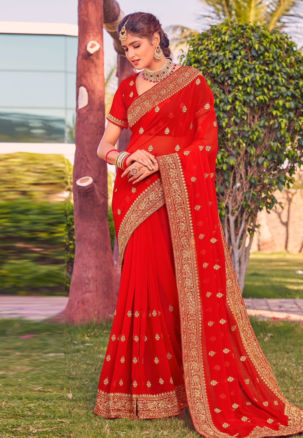 Red Georgette Saree With Blouse 259756
