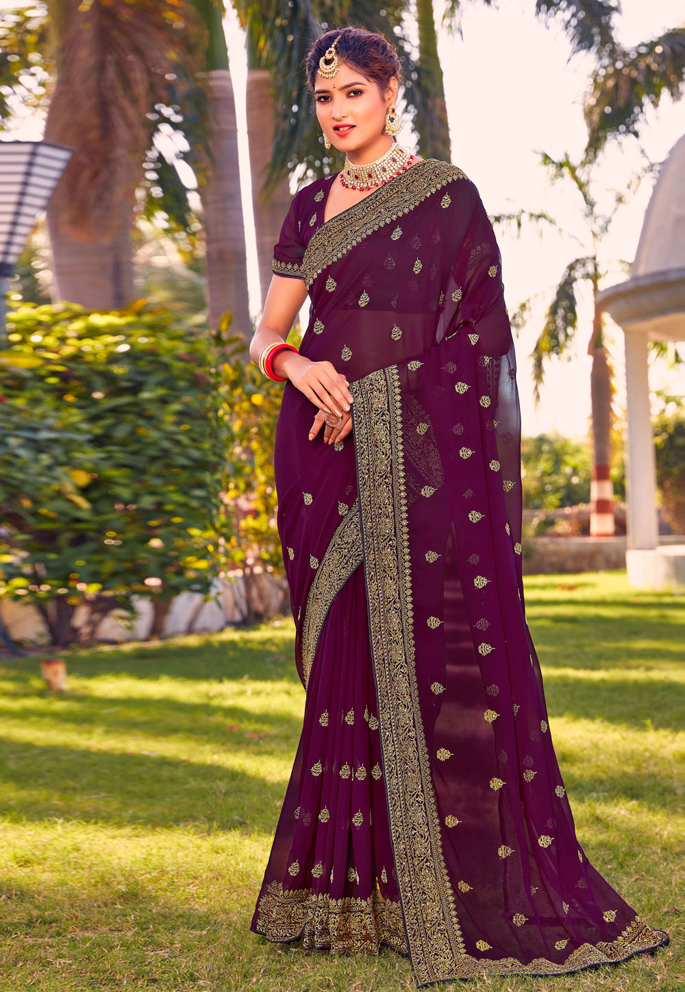 Purple Georgette Saree With Blouse 259757