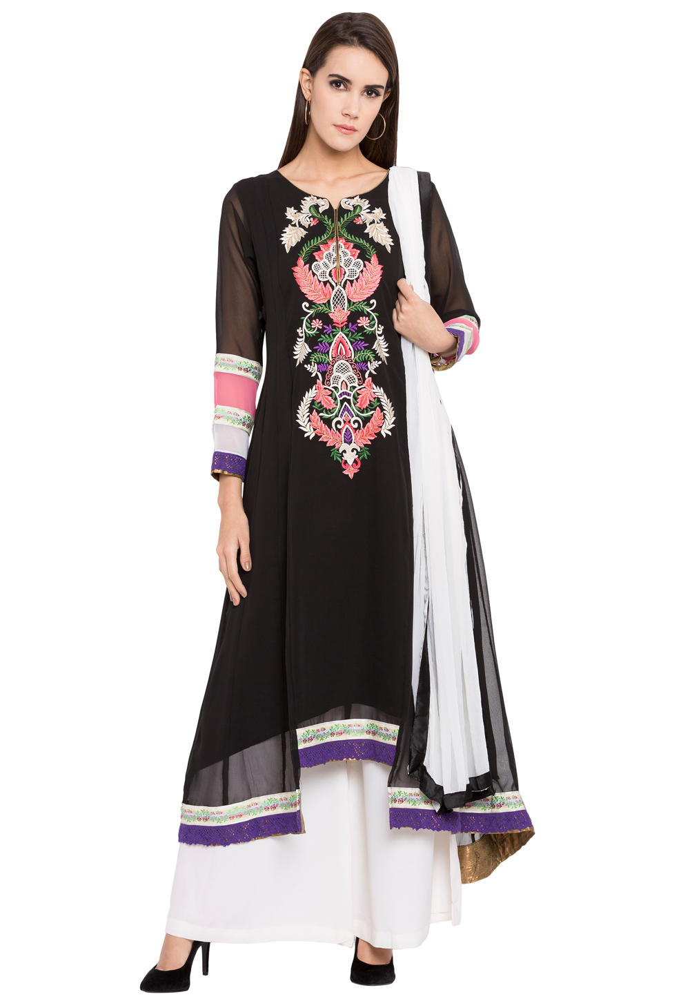Black Georgette Readymade Palazzo Suit 238543