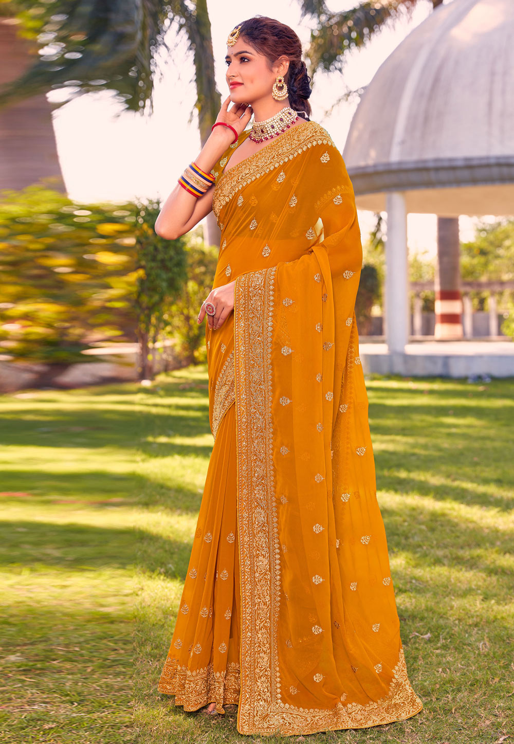 Mustard Georgette Saree With Blouse 259759