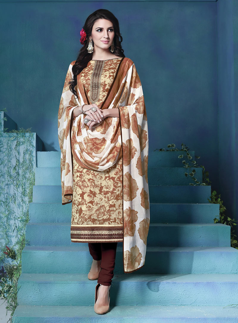 Brown Cambric Cotton Churidar Salwar Suit 90218