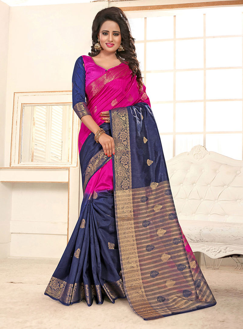 Magenta Banarasi Silk Saree With Blouse 76391