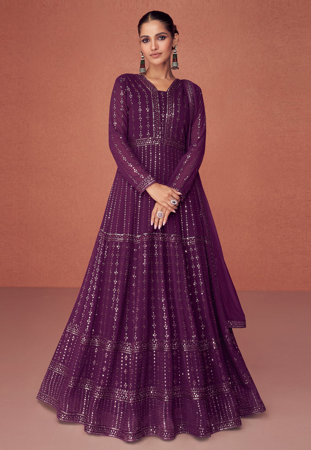 Purple Georgette Long Anarkali Suit 256051