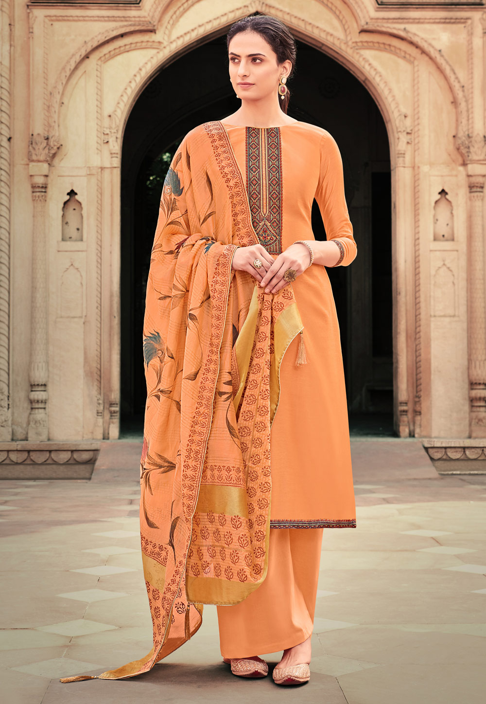 Orange Cotton Silk Palazzo Suit 218954