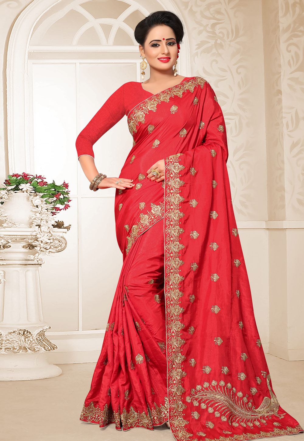 Red Silk Festival Wear Saree 183616