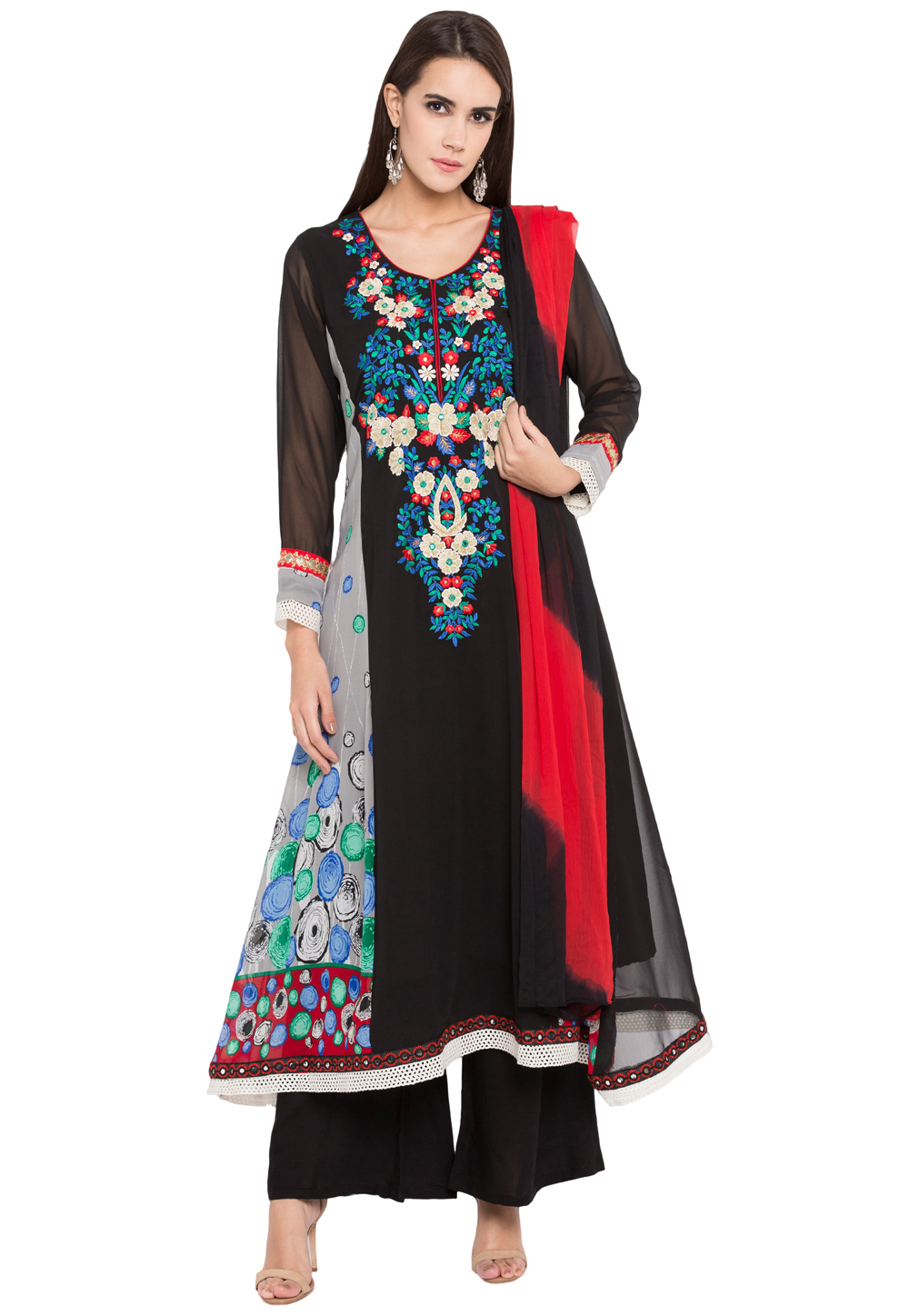 Black Georgette Readymade Palazzo Suit 238550