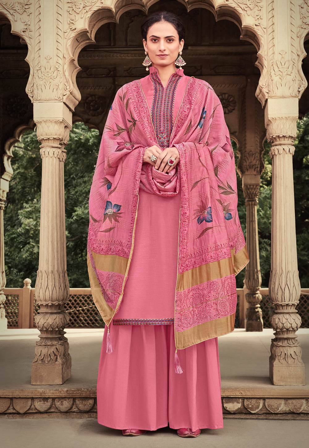 Pink Cotton Silk Kameez With Palazzo 218957