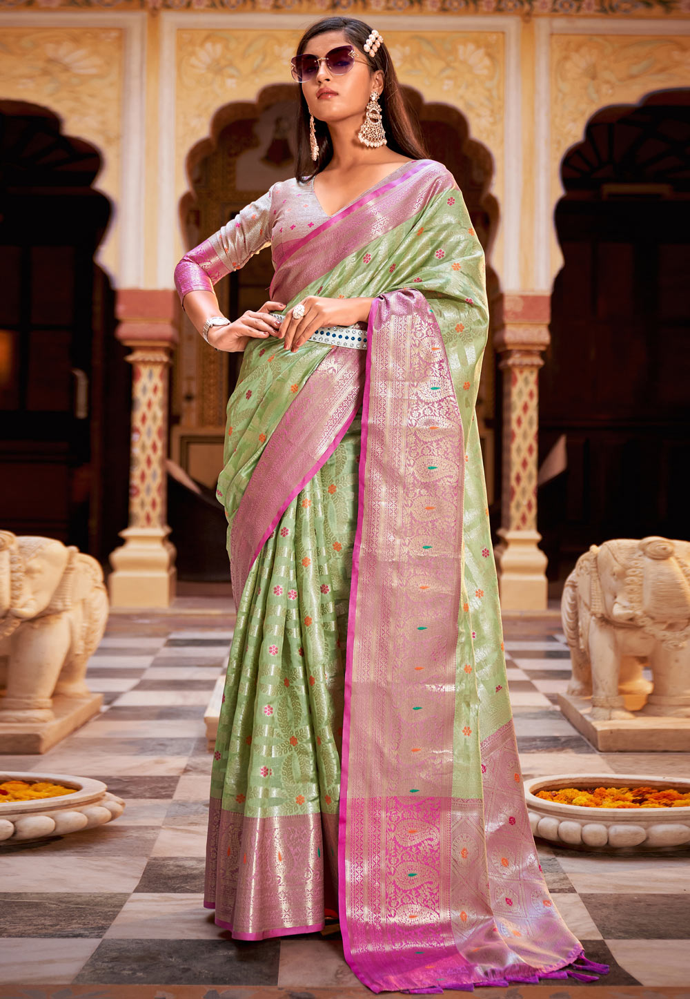Buy Grey Kora Silk Tissue Saree With Zari Jaal Floral Weave And Unstitched  Blouse Piece Kalki Fashion India