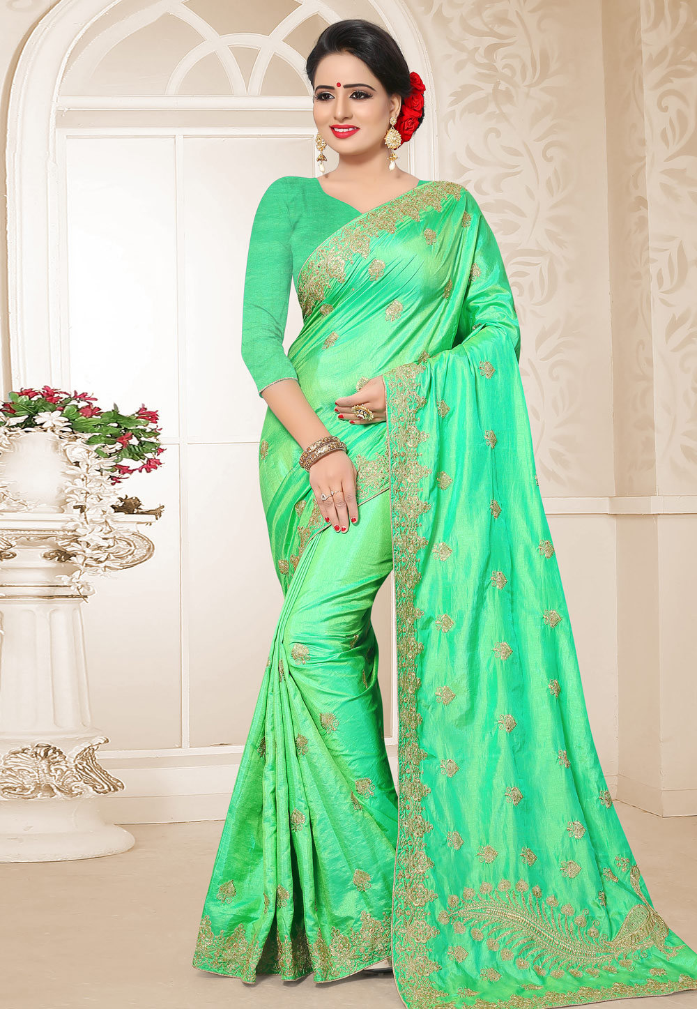 Light Green Silk Festival Wear Saree 183622