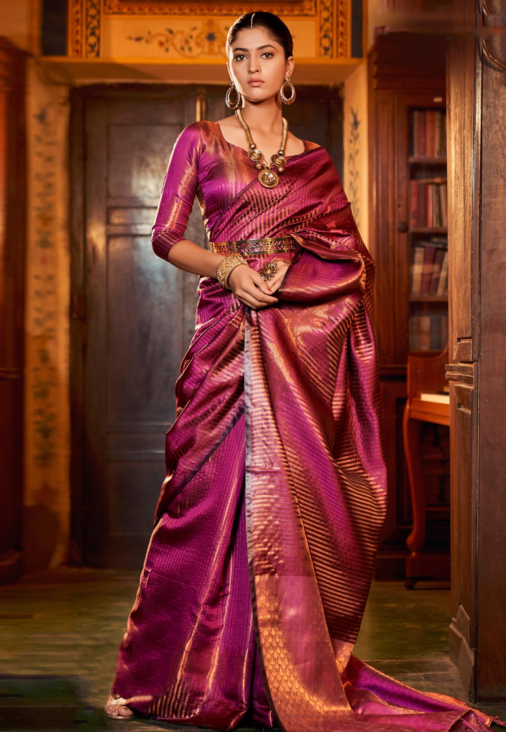 Magenta Silk Saree With Blouse 256550