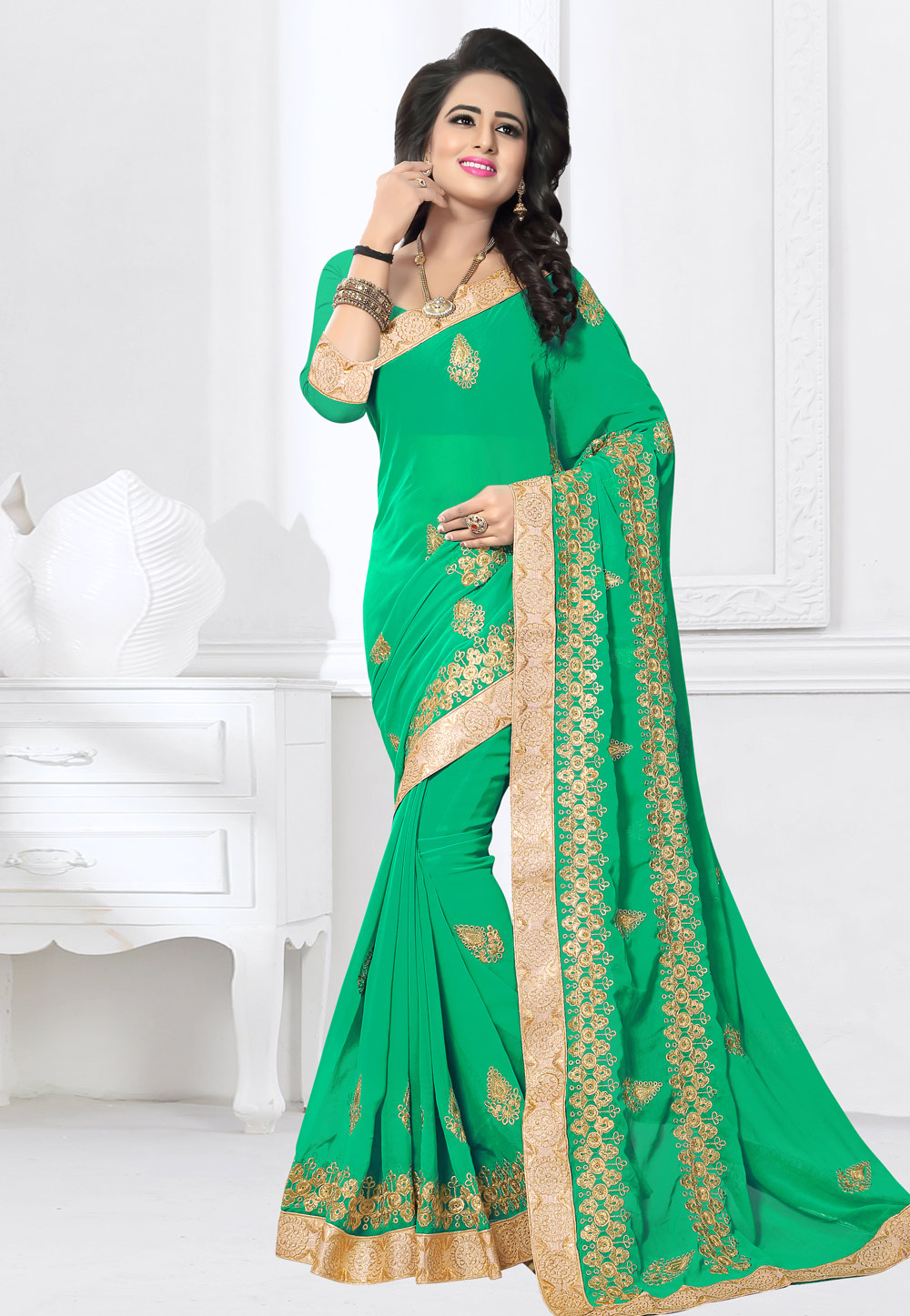 Light Green Georgette Saree With Blouse 183050