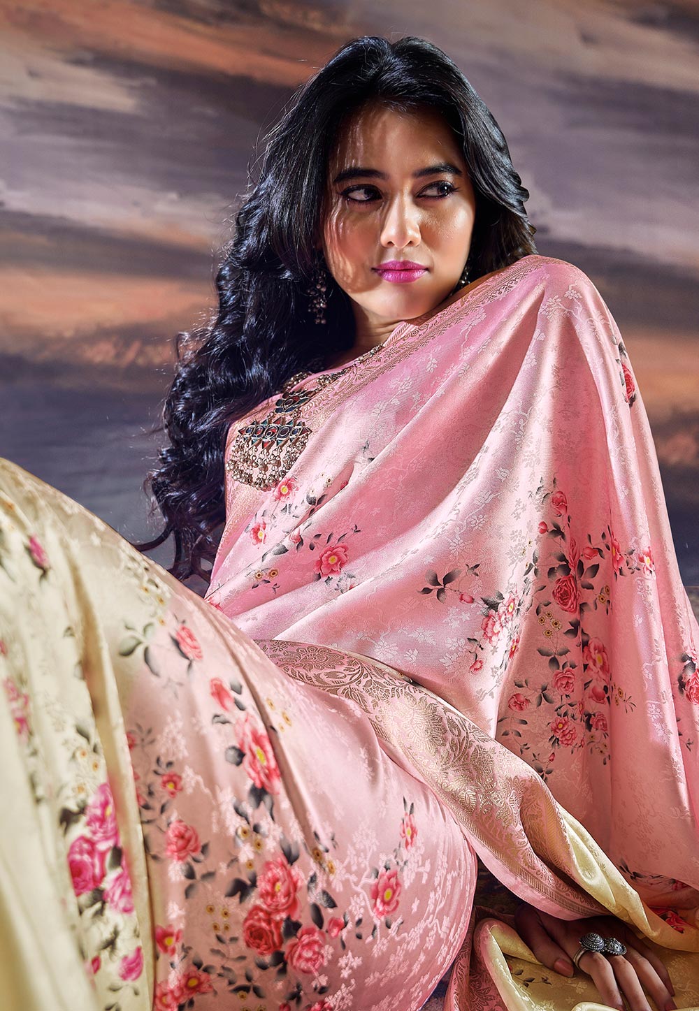 Buy Carmine Pink Tie-dye Satin Saree Online