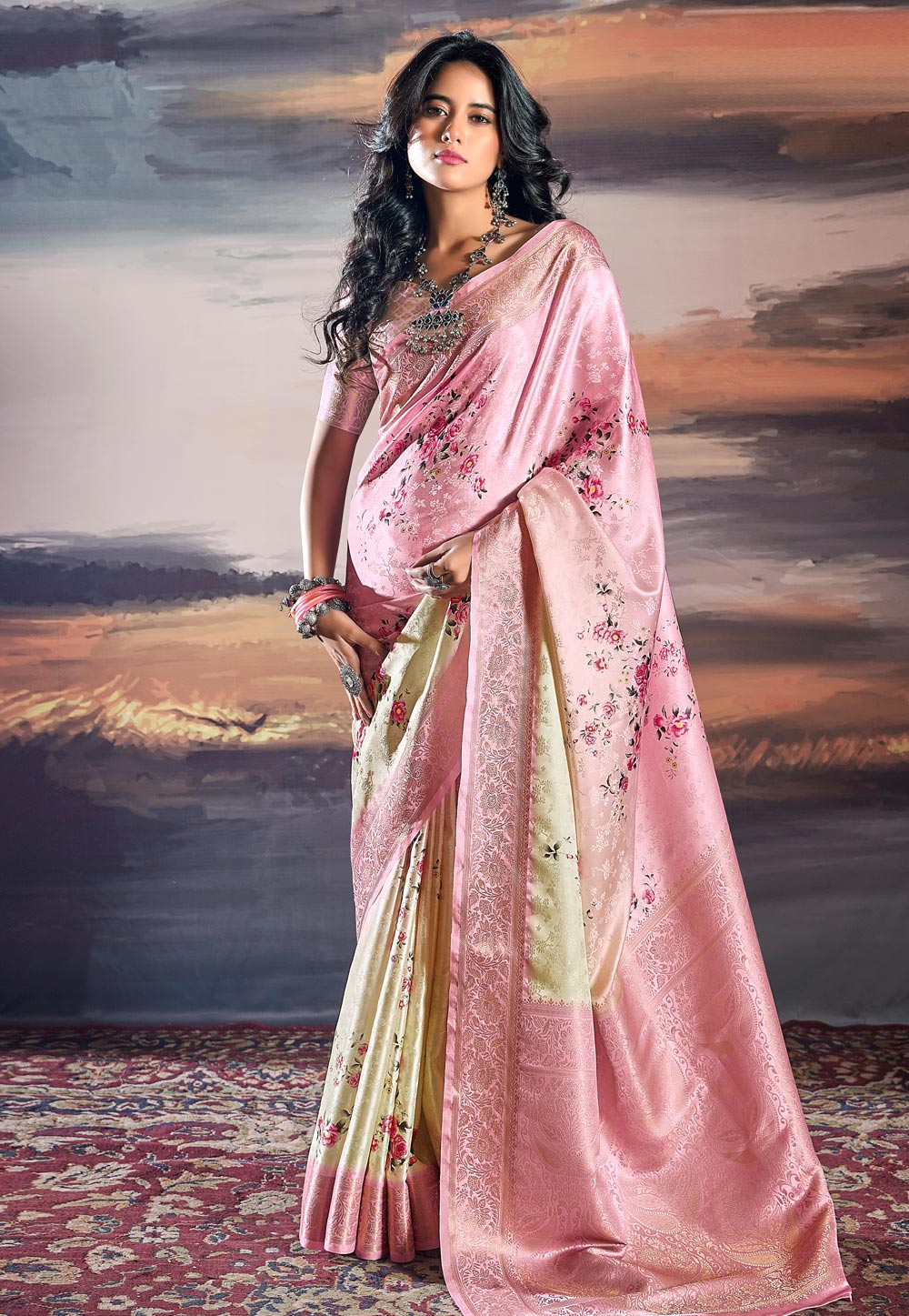 Pink Satin Saree With Blouse 273643