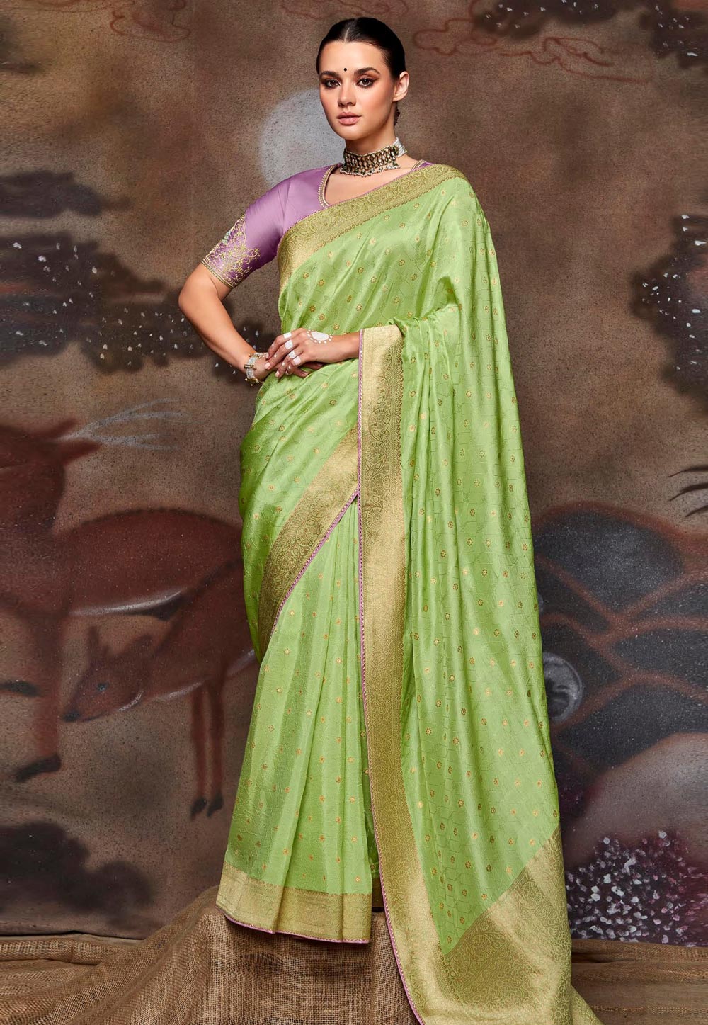 Light Green Silk Saree With Blouse 258029