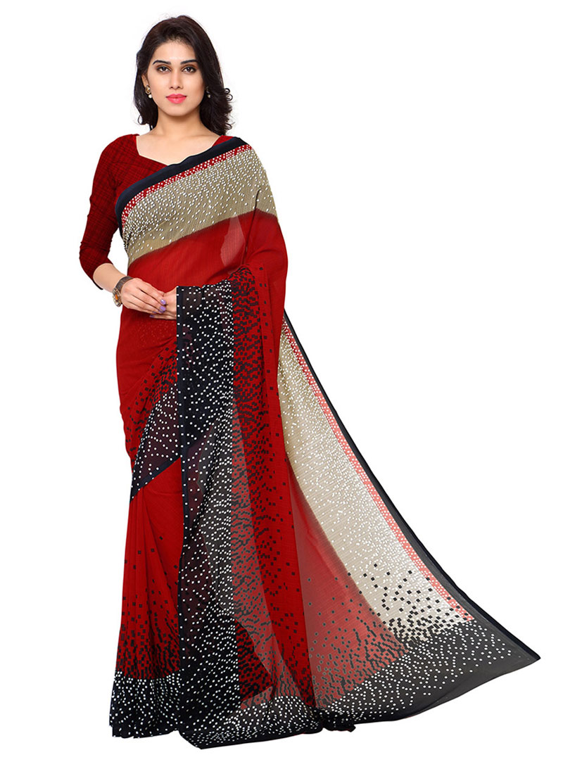 Red Georgette Printed Saree With Blouse 78607