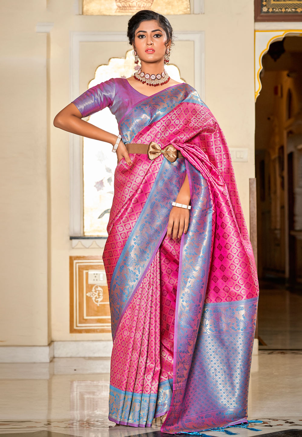 Magenta Silk Saree With Blouse 258450