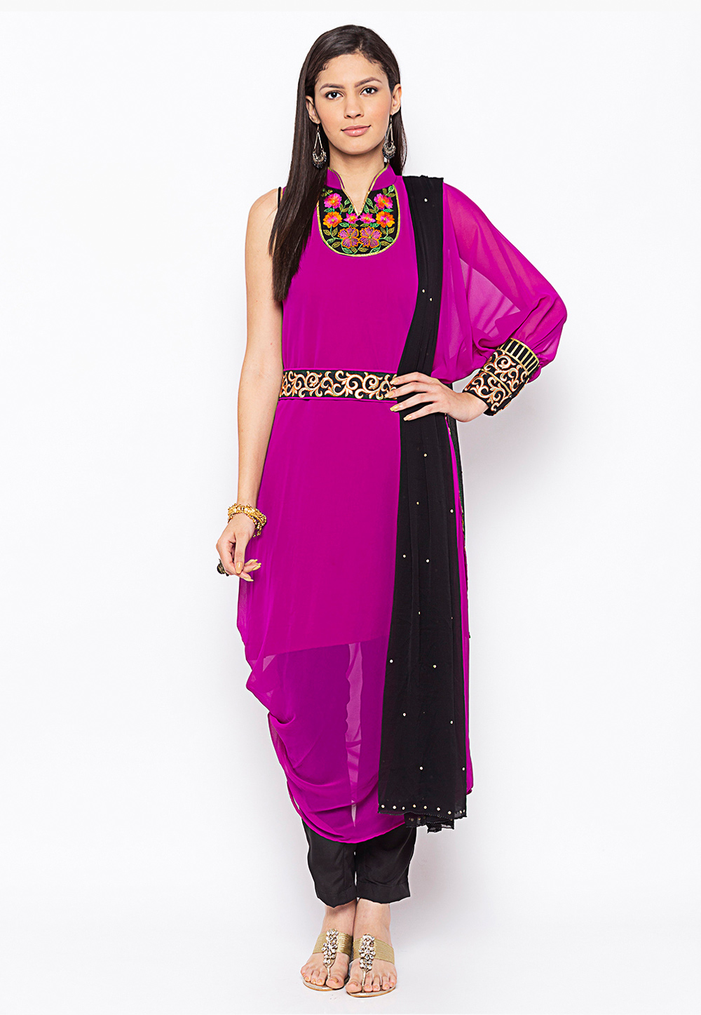 Magenta Georgette Readymade Pant Style Suit 223438