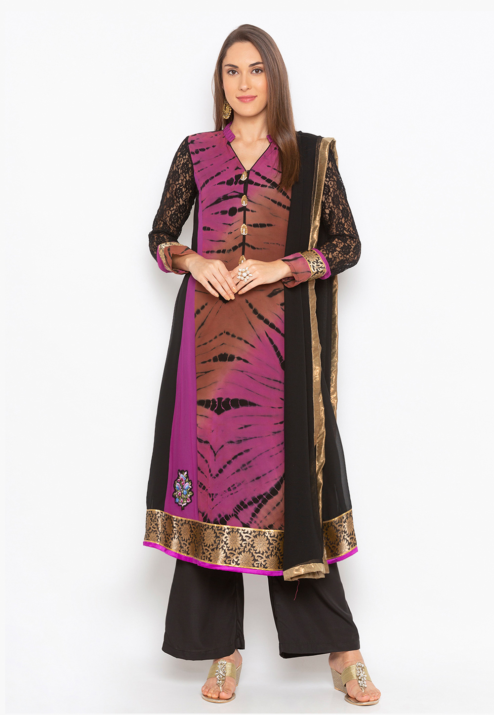 Purple Georgette Readymade Palazzo Suit 223440