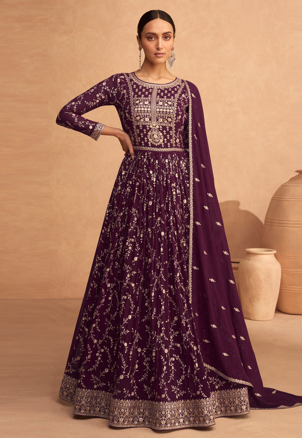 Purple Georgette Long Anarkali Suit 258816
