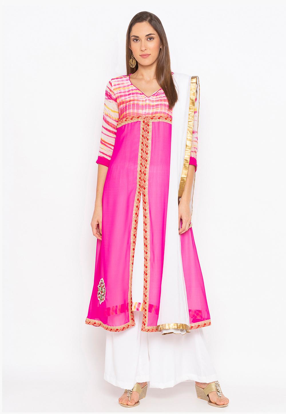 Pink Georgette Readymade Palazzo Suit 223442