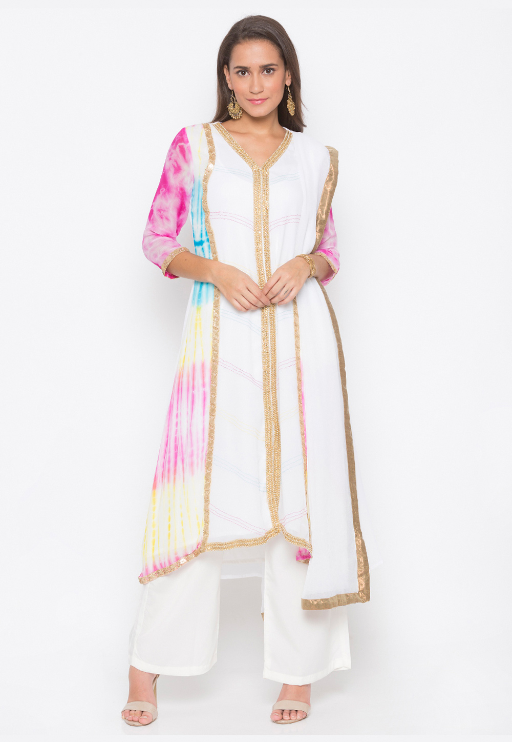 Off White Georgette Readymade Kameez With Palazzo 223444
