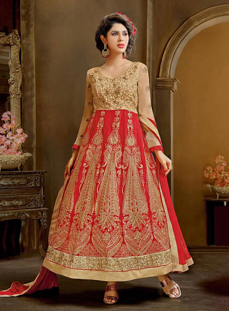 Red Banglori Silk Ankle Length Anarkali Suit 72635