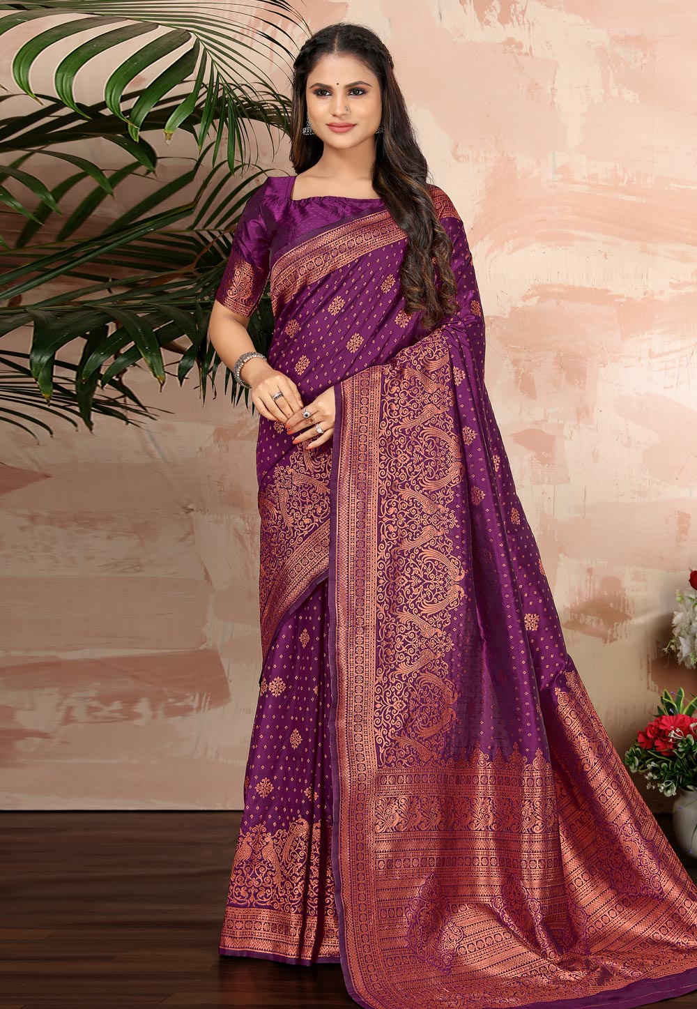 Purple Banarasi Silk Saree With Blouse 260345