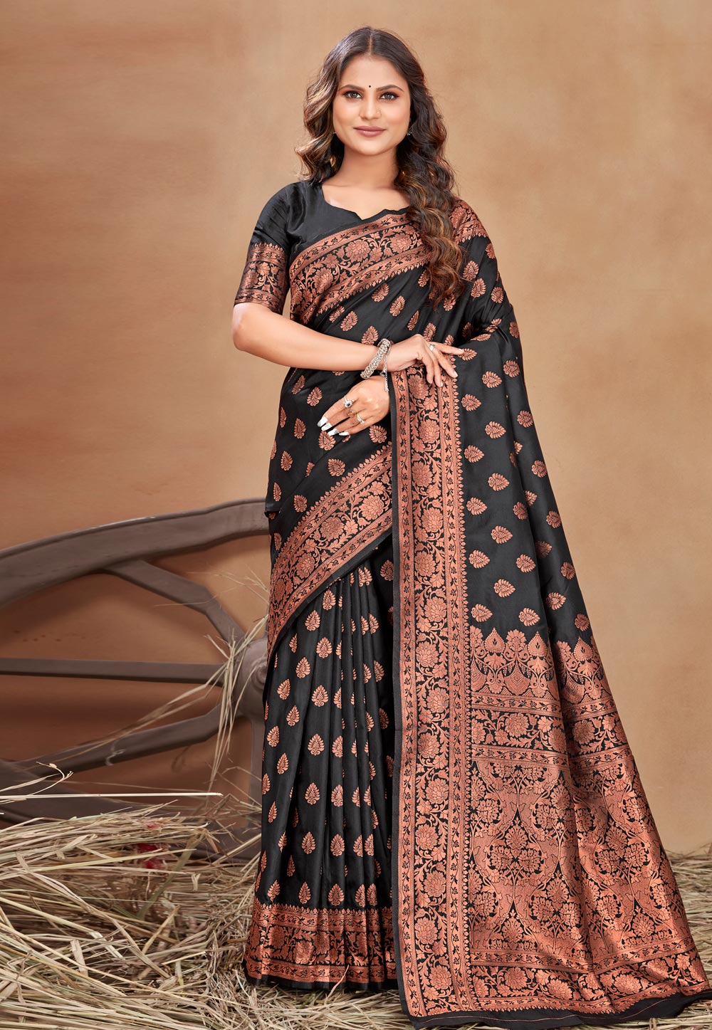 Black Banarasi Silk Saree With Blouse 260348