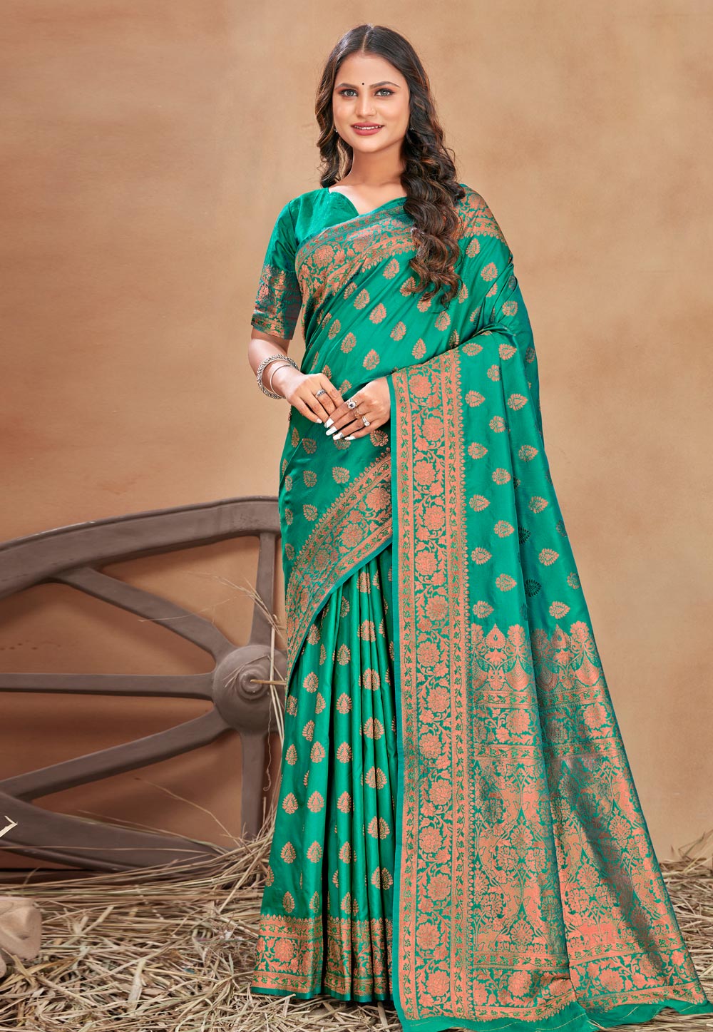 Sea Green Banarasi Silk Saree With Blouse 260349