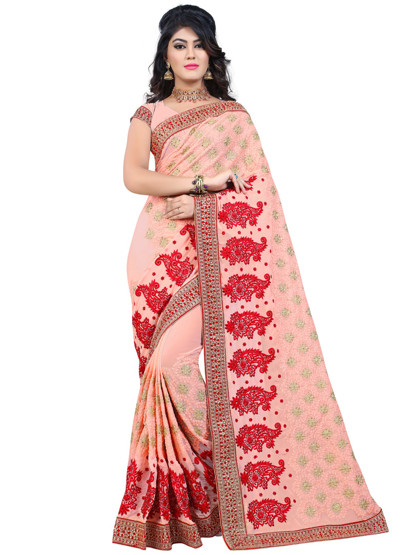 Pink Georgette Saree With Blouse 130939