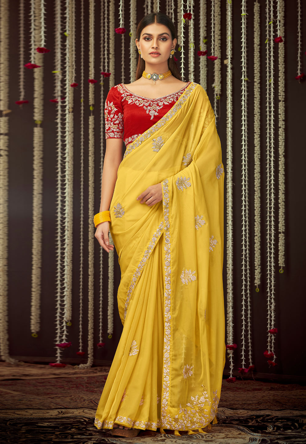 Yellow Organza Embroidered Saree With Blouse 244983
