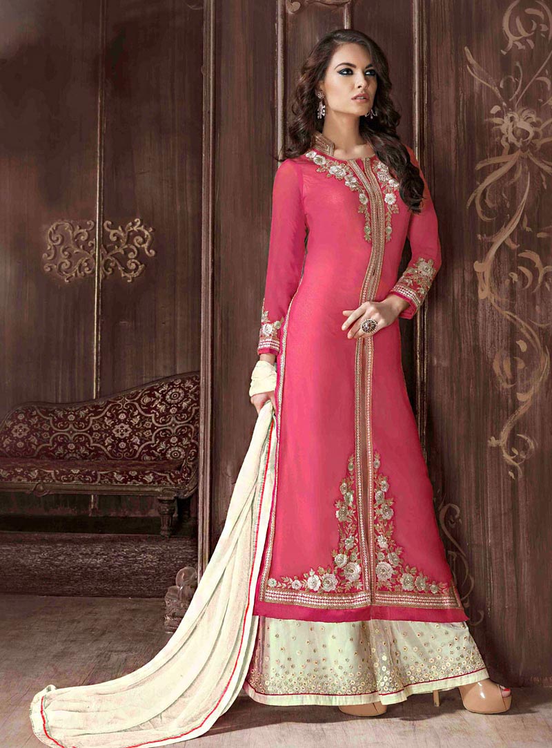 Pink Georgette Palazzo Style Suit 71094