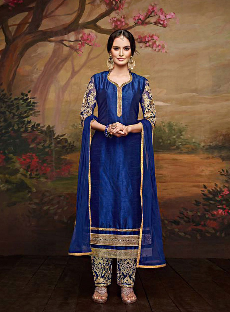 Blue Banglori Pakistani Style Suit 75910