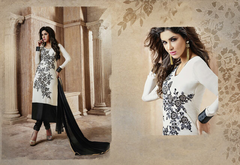 Off White Georgette Churidar Suit 55639