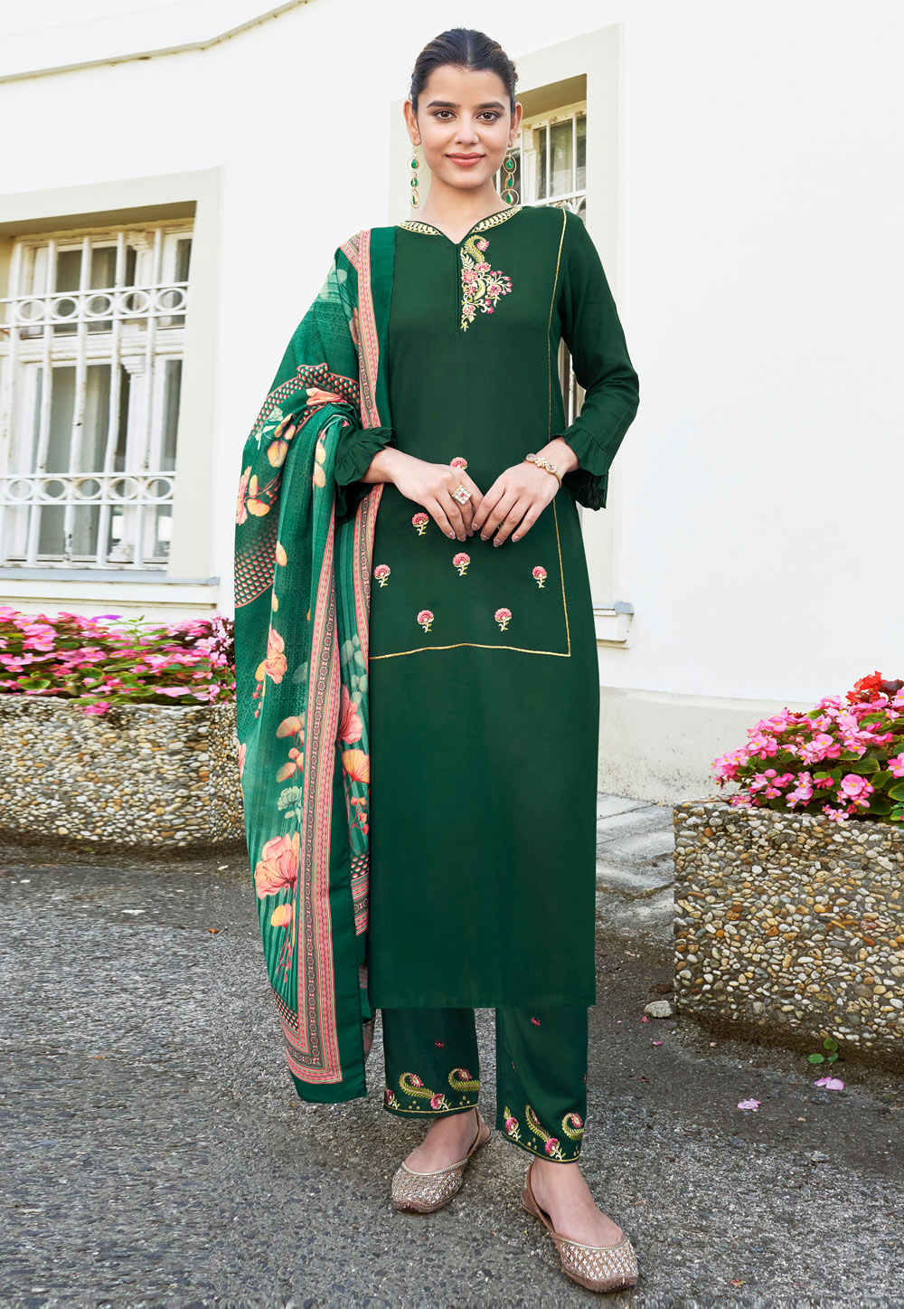 Green Rayon Readymade Pant Style Suit 246164