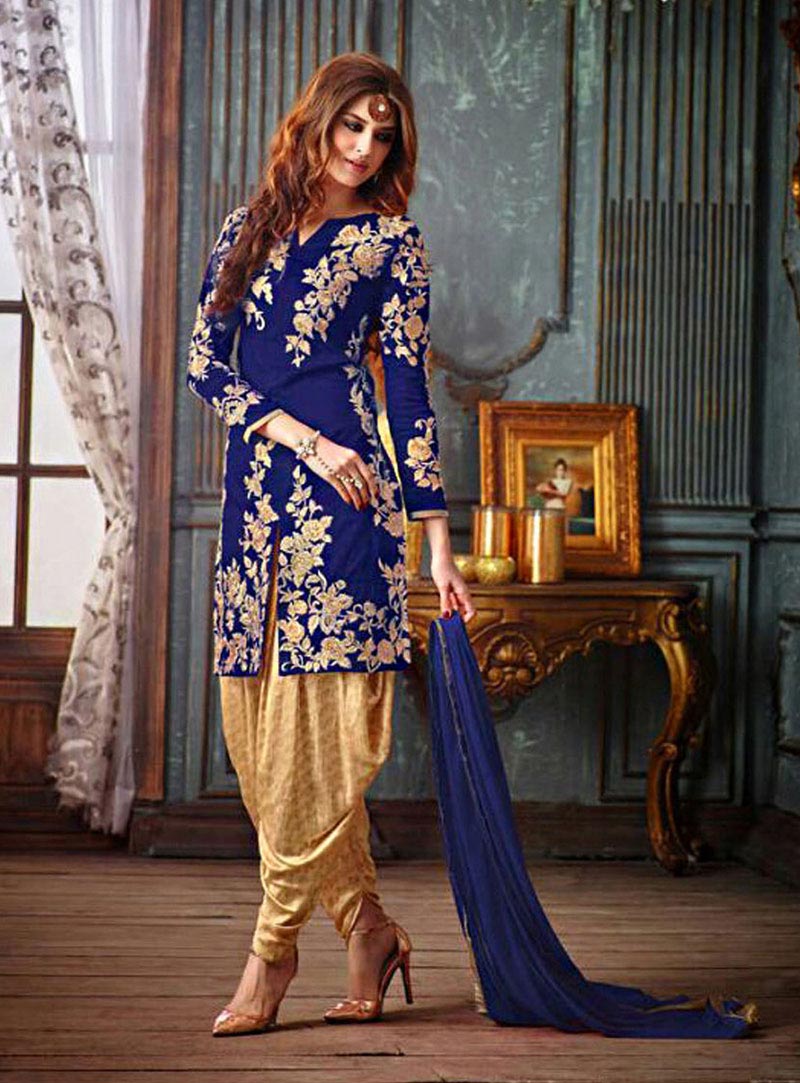 Blue Banarasi Silk Punjabi Suit 72160