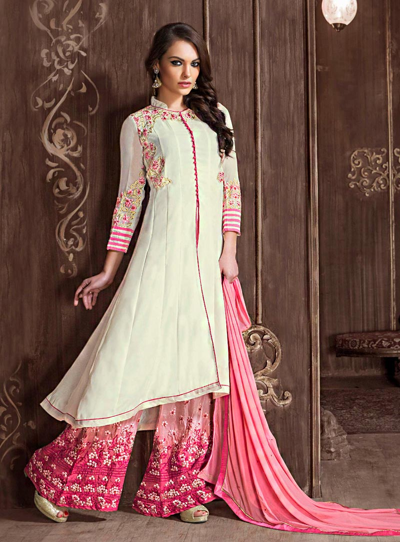 Off White Georgette Palazzo Style Suit 71100