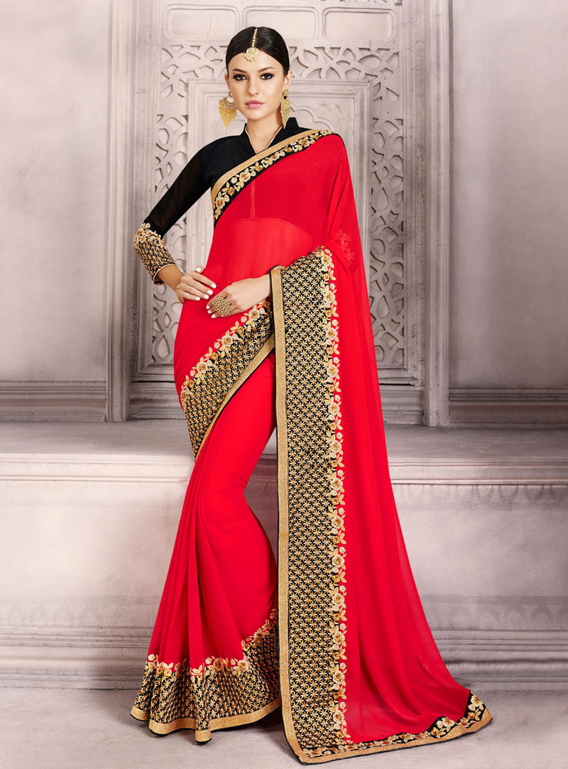 Red Georgette Party Wear Saree 79287