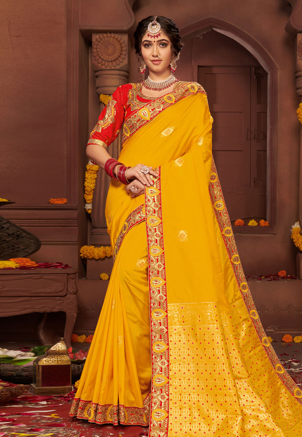 Yellow Silk Festival Wear Saree 194009